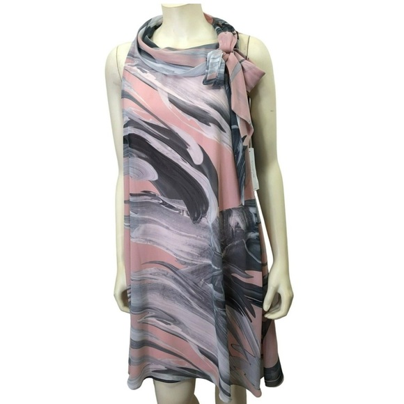 Signature by Robbie Bee Pink and Gray Swirl Midi Dress - Picture 1 of 5